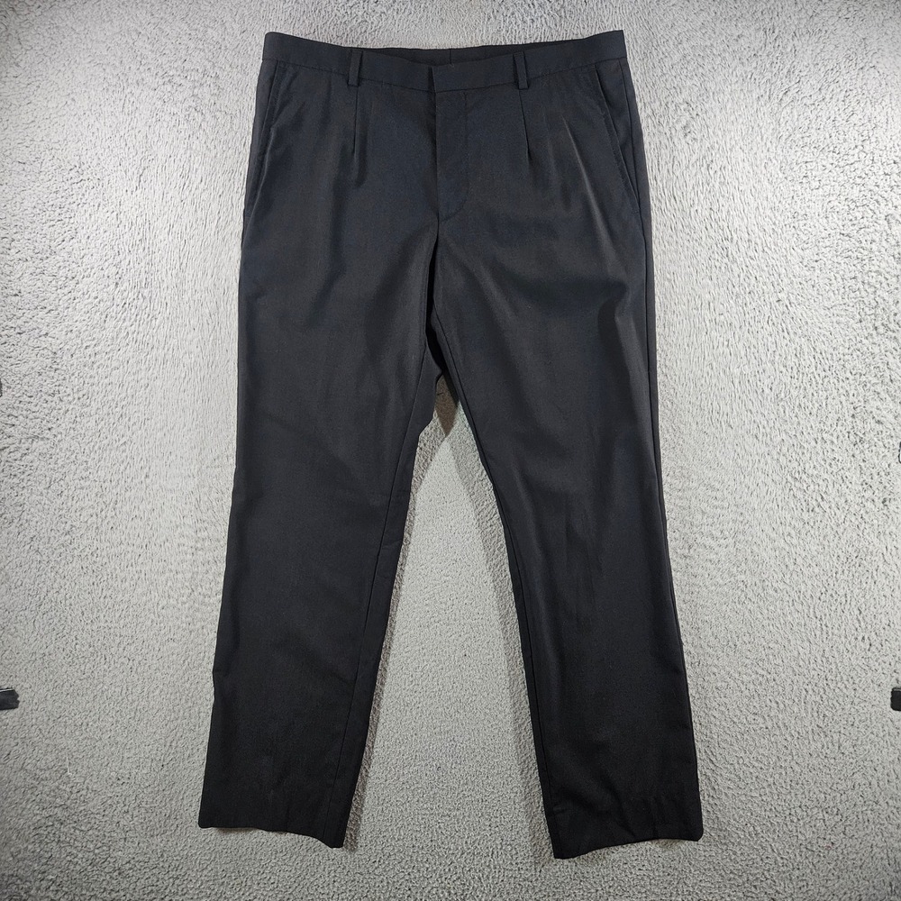 Hugo Boss Amaro Helse Mens Black Virgin Wool Blend Pleated Dress Pants 34x29